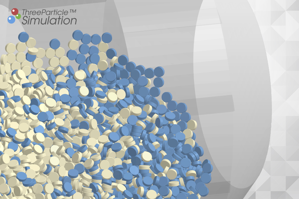 Pharmaceutical simulation of tabelt mixing of cylindrical particles