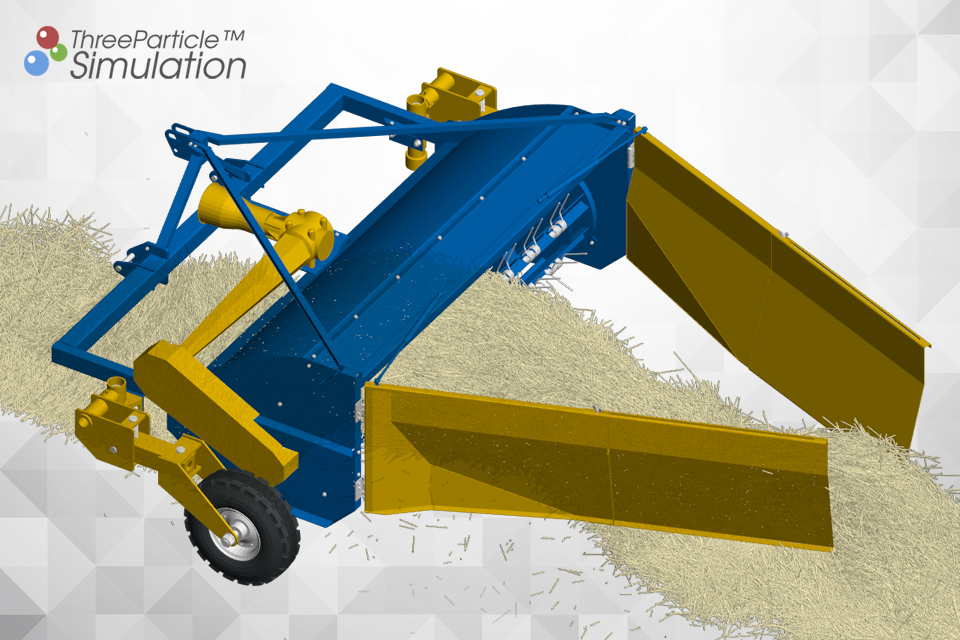 Agricultural machine design and simulation with Flexible fibres of hay and straw stalks with ThreeParticle/CAE