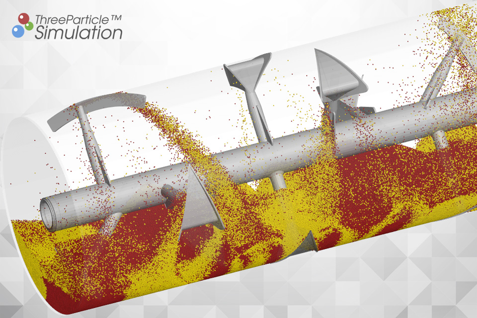 Large scale mixing simulation of fluidized bed in plow mixer and particler simulator ThreeParticle/CAE