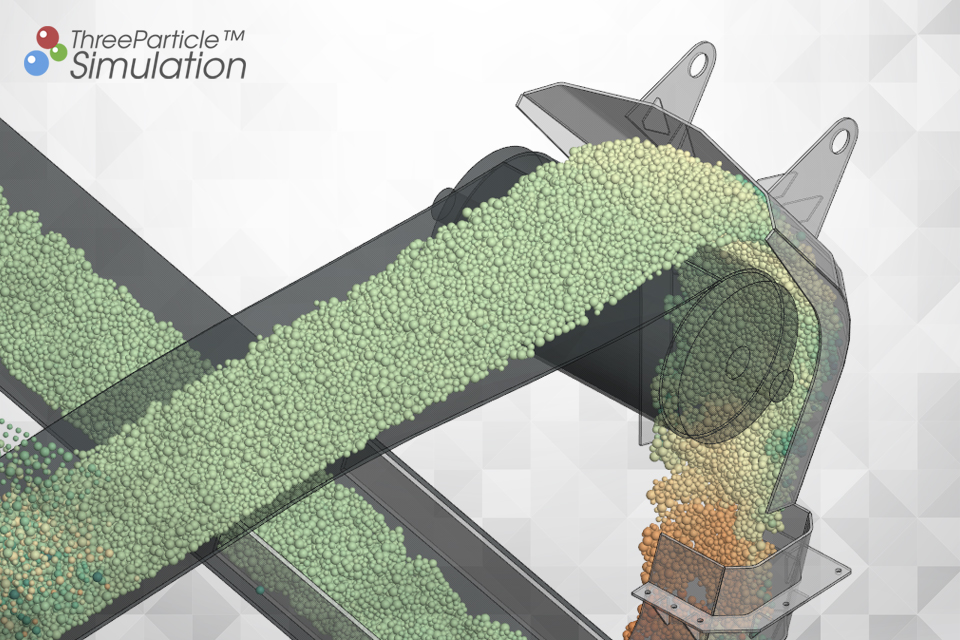 Belt conveyor simulation with transfer chute design software ThreeParticle/CAE for sticky bulk material
