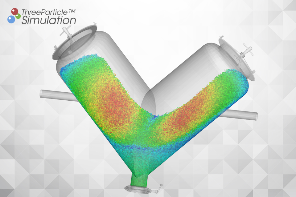 V-Blender mixer design with a particle powder DEM simulation in real equipment