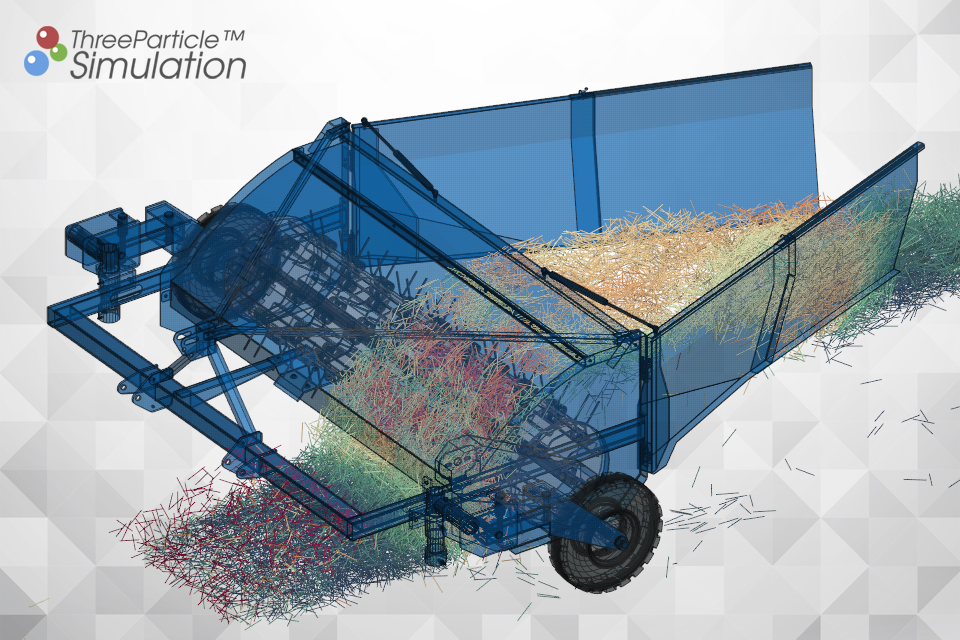 Agricultural equipment flow simulation with flexible hay, straw or silage stalks